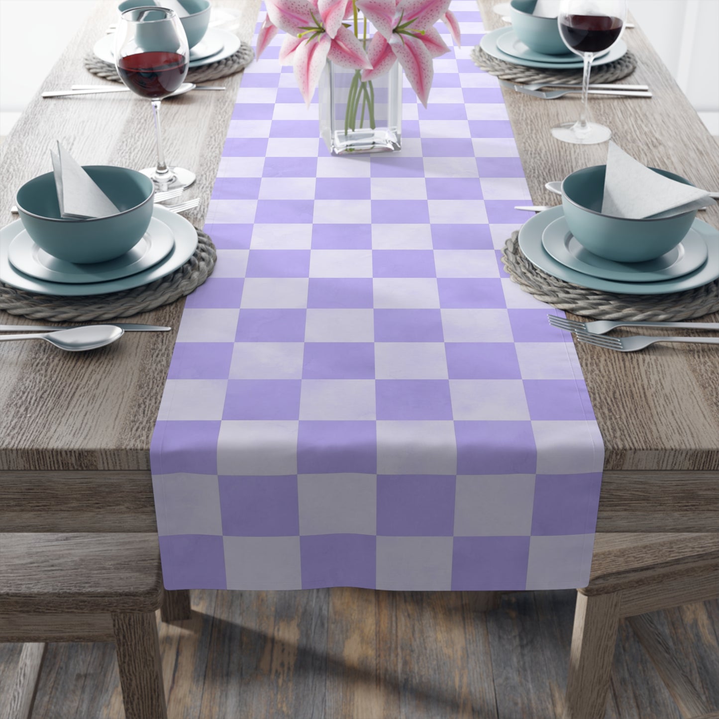Pastel Checkered Table Runner - Soothing Playfulness, Cotton Twill or Polyester - Perfect for Refreshing & Modern Home Decor