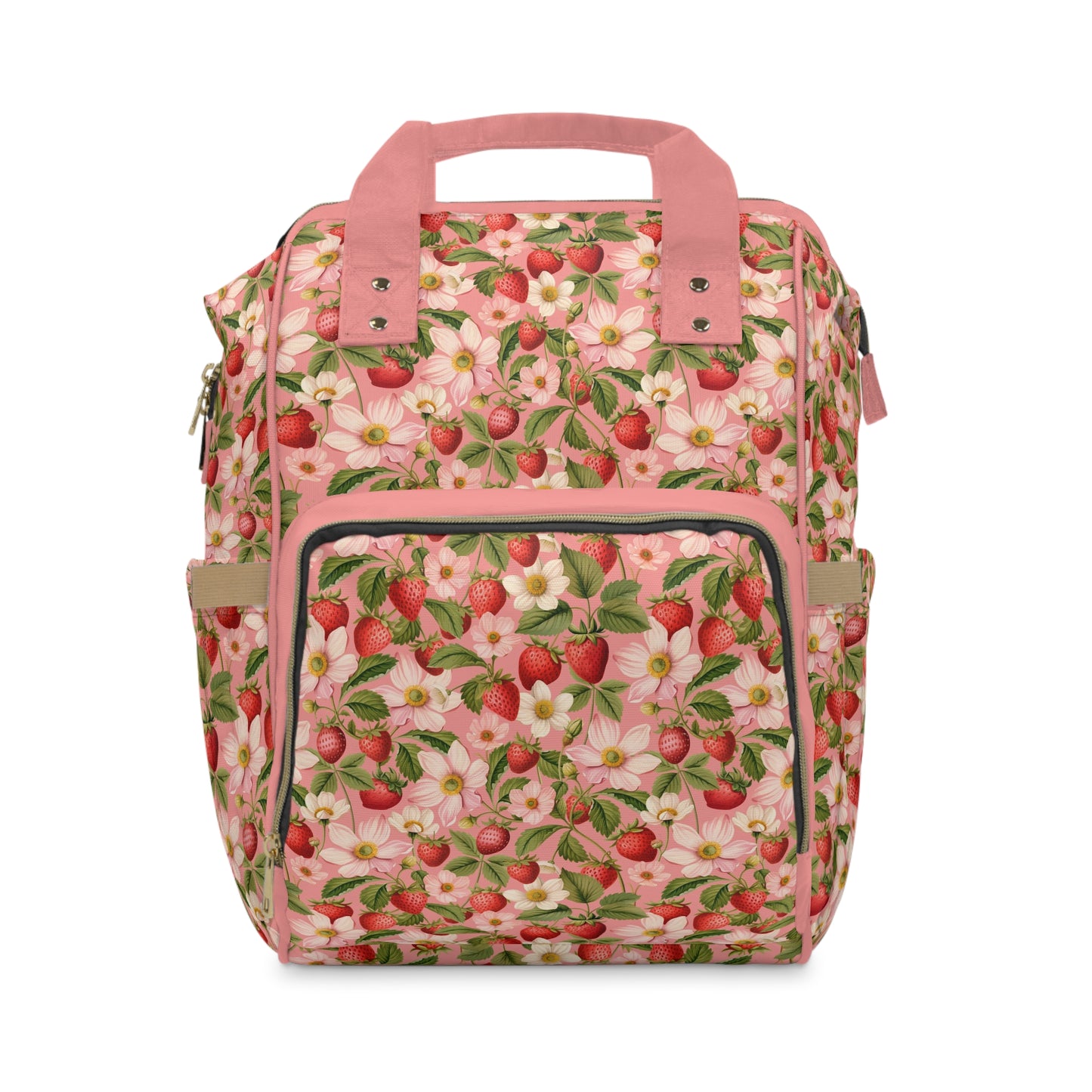 Multifunctional Strawberry Diaper Backpack - Convenient Storage for On-the-Go Parents