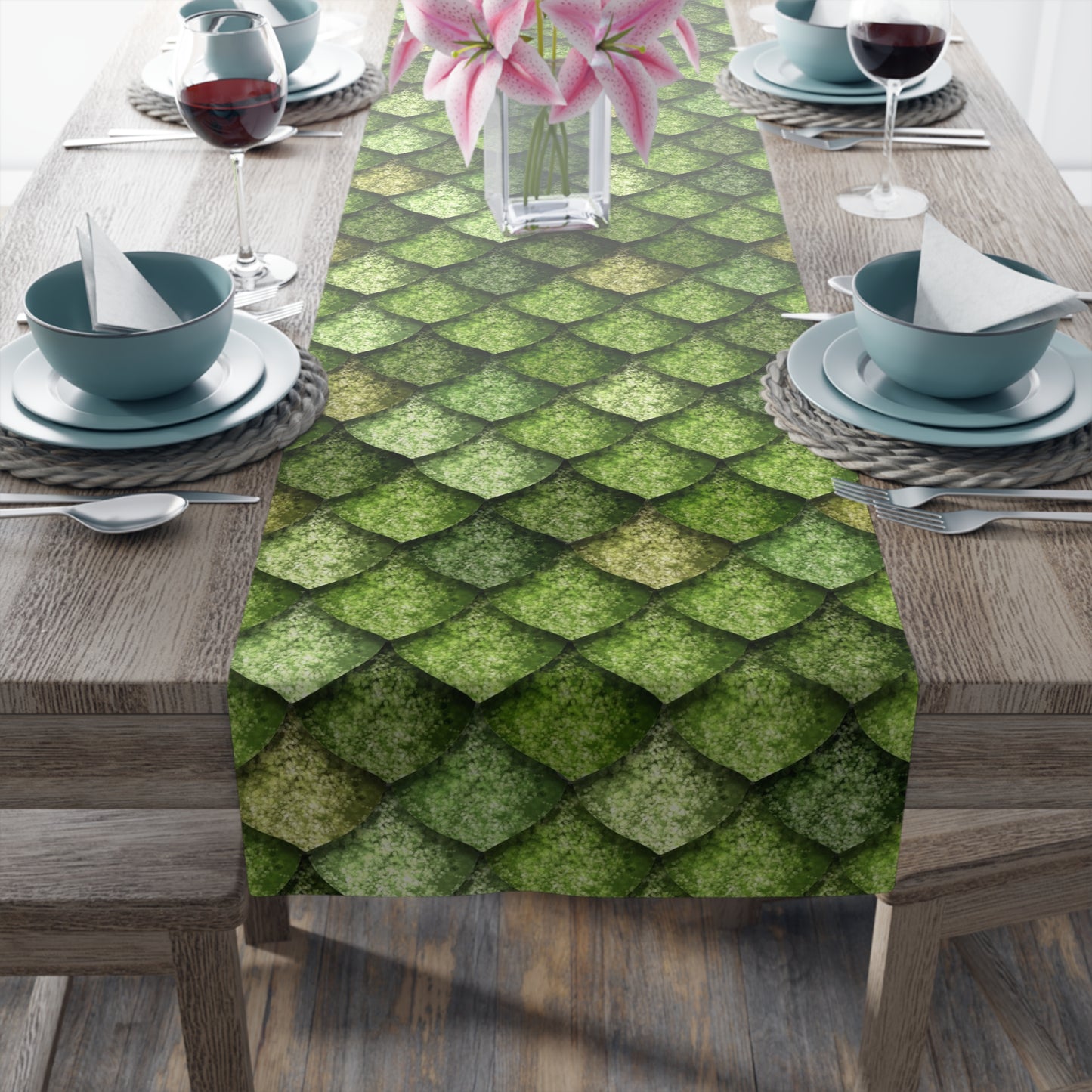 Dragon Scale Print Table Runner - Majestic Fantasy, Cotton Twill or Polyester - Perfect for Epic & Mythical Home Decor