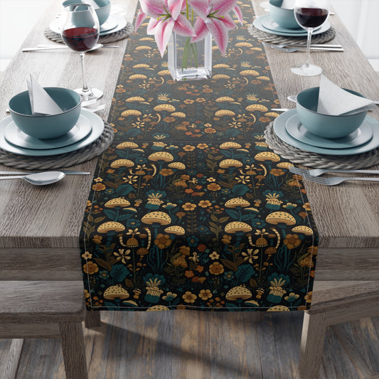 Mushroom Print Table Runner - Nature Vibes in Cotton Twill or Polyester - Perfect for Nature-Inspired Home Decor