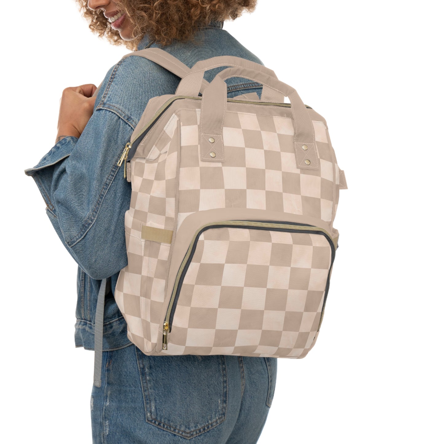 Pastel Checkers Diaper Backpack - Chic & Practical Baby Bag with Checkerboard Patterns, Perfect for Minimalist Parents