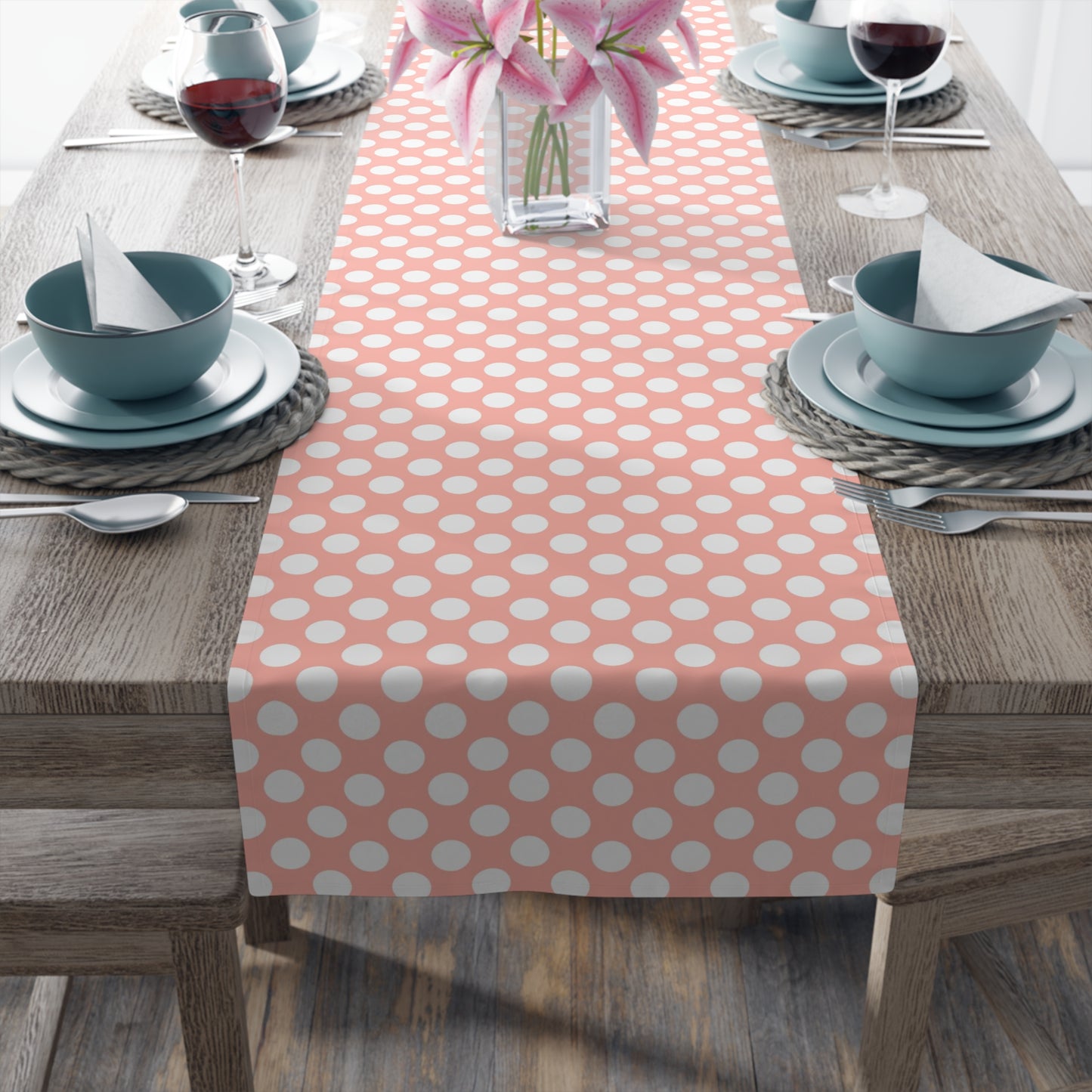 Pastel Polka Dot Table Runner - Soft Elegance, Cotton Twill or Polyester - Perfect for Playful & Light Home Decor