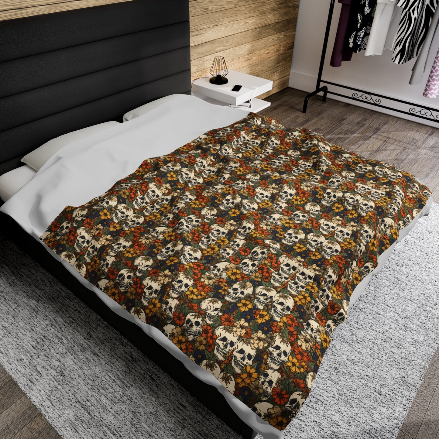 Skull Print Velveteen Plush Blanket | Soft, Edgy, Luxurious and Comforting | Available in Multiple Sizes