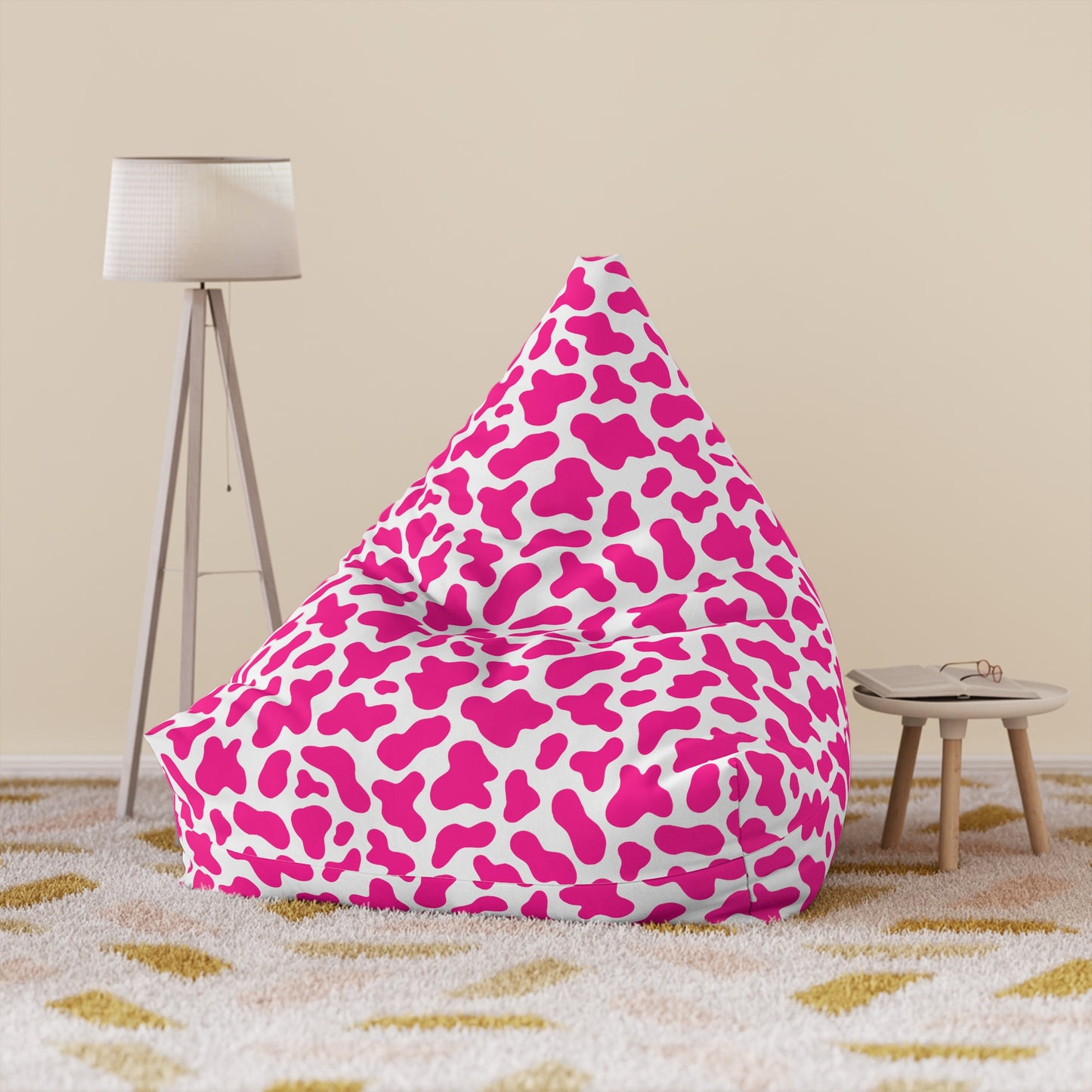Cow Print Bean Bag Chair Cover - Durable Polyester, Locking Zipper, 2 Sizes
