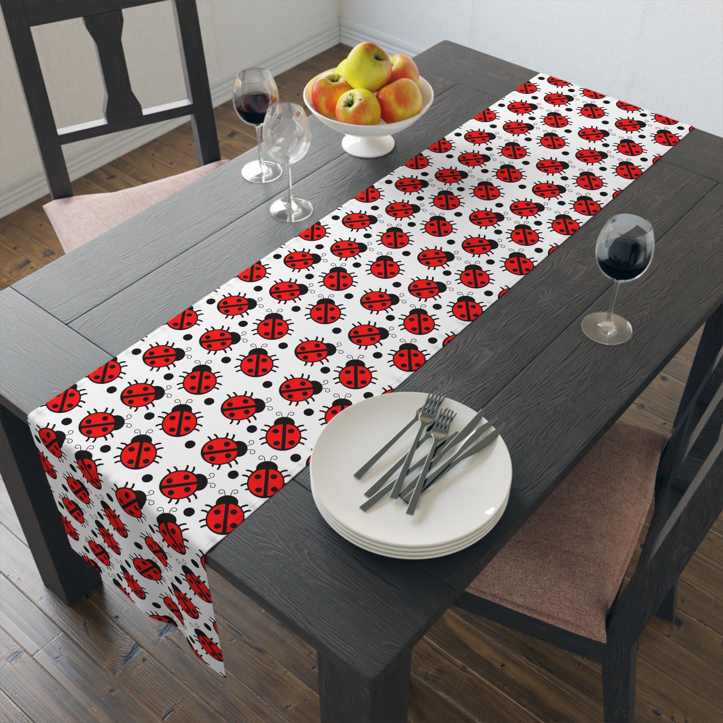 Ladybug Print Table Runner - Charming Good Luck, Cotton Twill or Polyester - Perfect for Nature-Inspired Home Decor