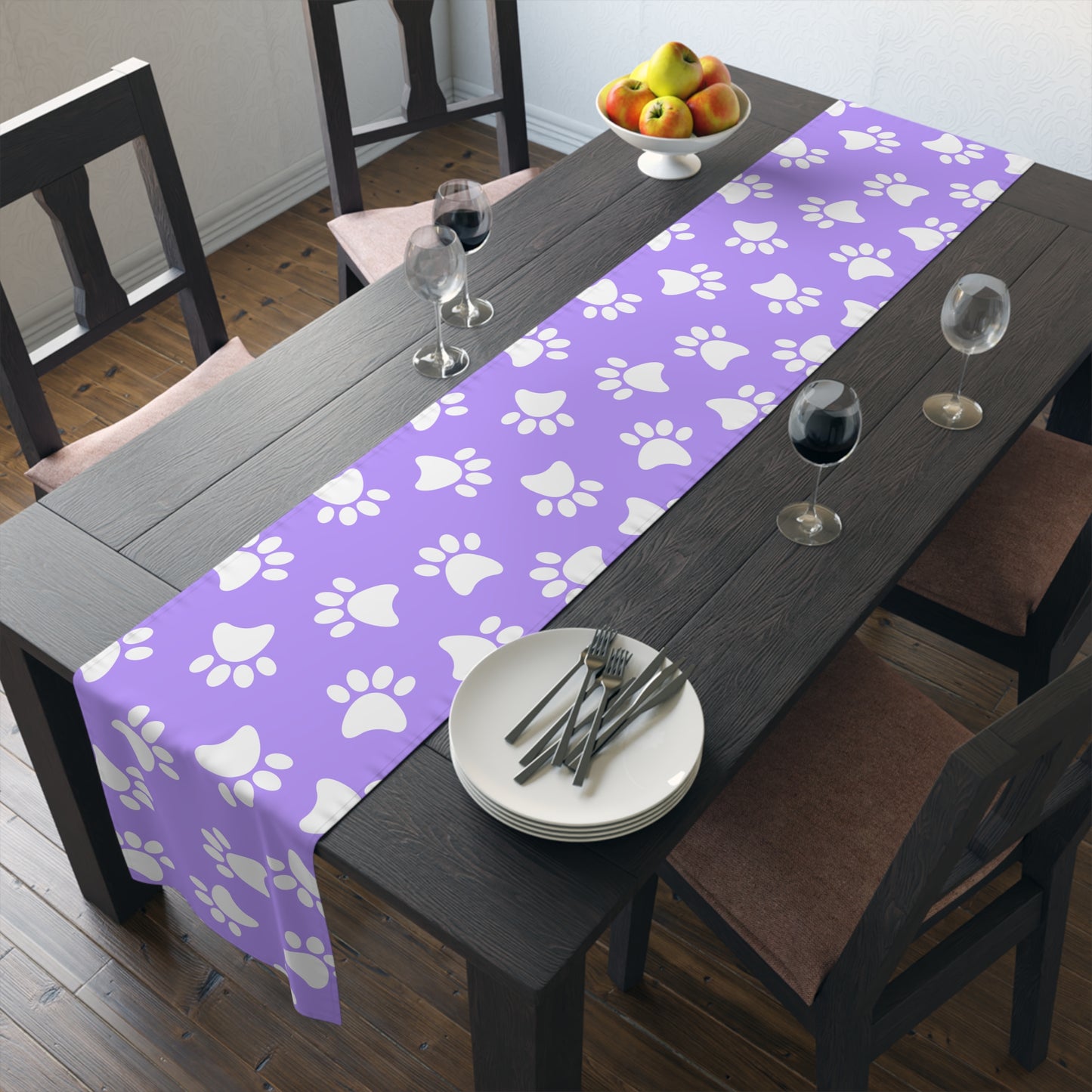 Paw Print Table Runner - Cozy Pet-Themed Decor, Cotton Twill or Polyester - Perfect for Animal Lovers