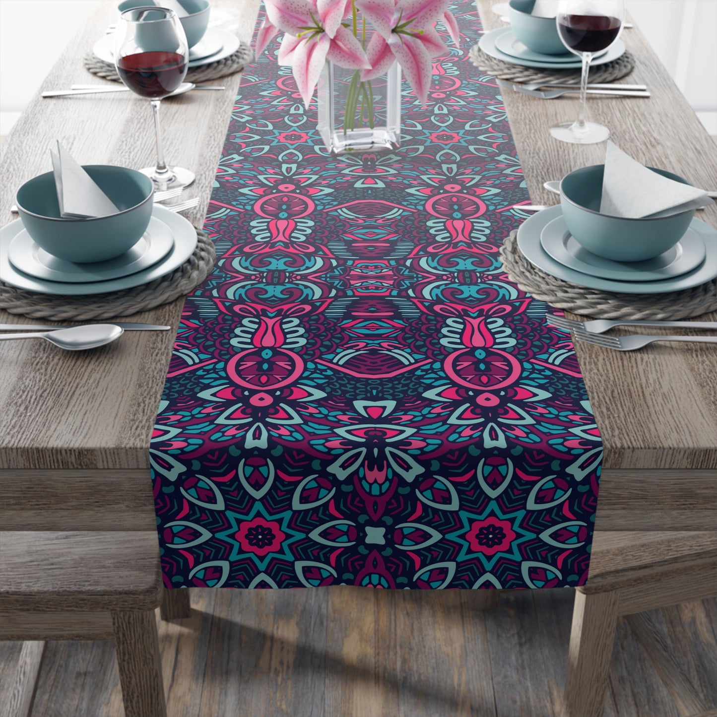 Mandala Print Table Runner - Intricate Patterns, Cotton Twill or Polyester - Ideal for Decorative Home Accents
