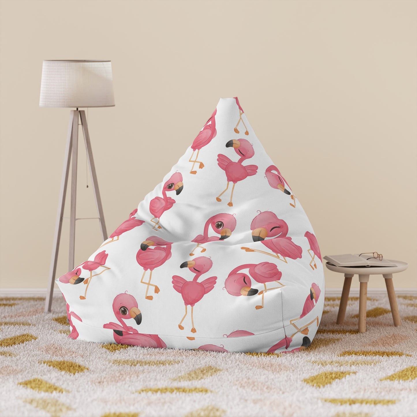 Flamingo Bean Bag Chair Cover - Tropical Elegance Polyester Slipcover with Secure Zip