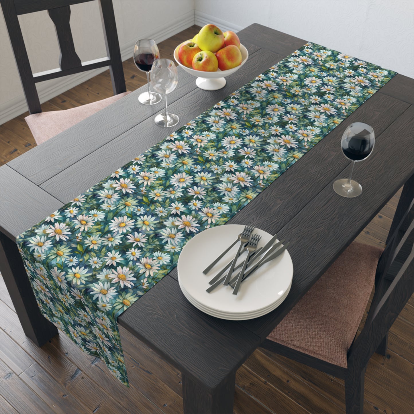 Daisy Print Table Runner - Fresh and Simple, Cotton Twill or Polyester - Perfect for Light & Airy Home Decor