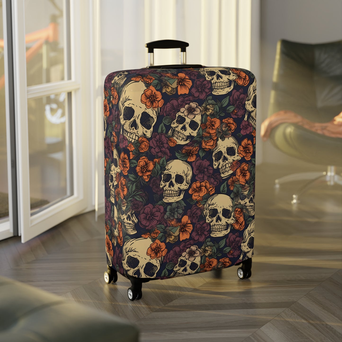 Floral Skull Luggage Cover - Stylish Skull Suitcase Cover