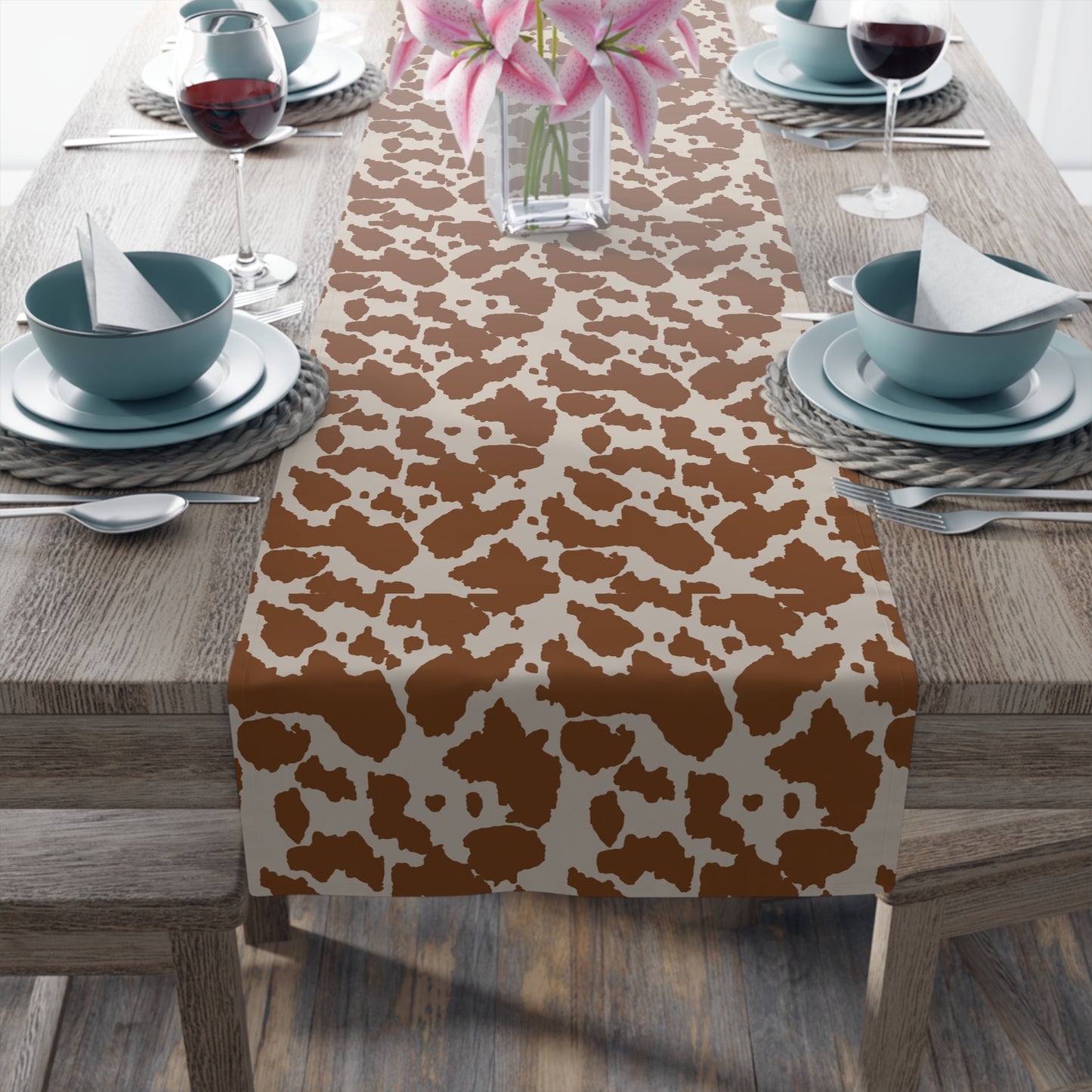Cowhide Print Table Runner - Rustic Elegance, Cotton Twill or Polyester - Perfect for Western & Luxurious Home Decor