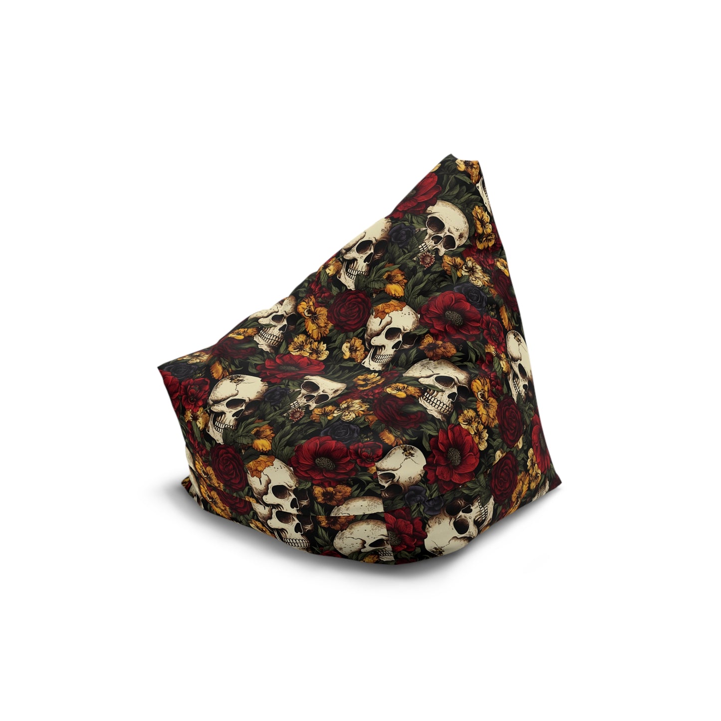 Floral Skull Bean Bag Chair Cover - Lockable Zipper, 2 Size Options, Gothic Home Decor