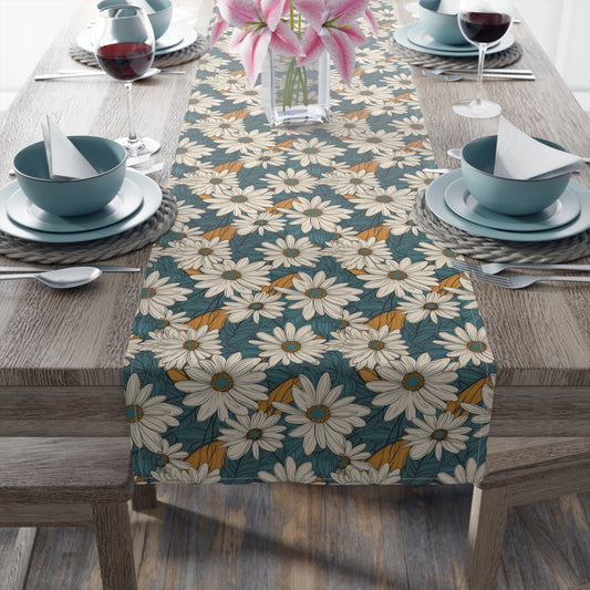 Daisy Print Table Runner - Fresh and Simple, Cotton Twill or Polyester - Perfect for Light & Airy Home Decor