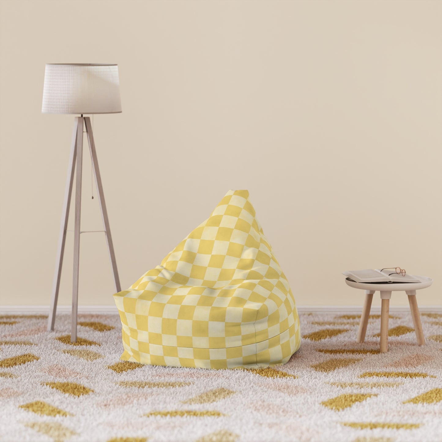 Pastel Checkers Bean Bag Chair Cover - Soft-Touch Polyester Slipcover with Secure Zip