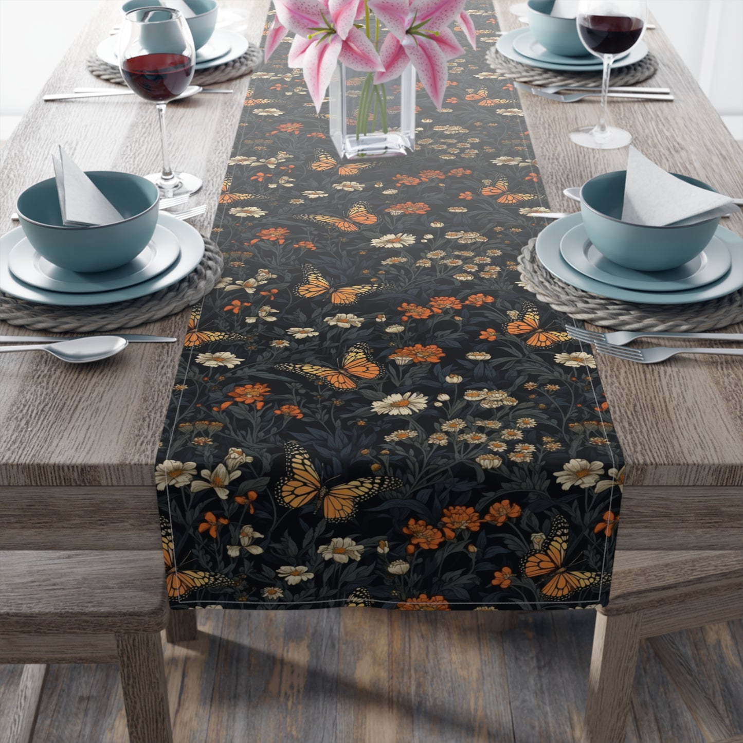 Butterfly Table Runner - Vibrant Patterns, Cotton Twill or Polyester - Perfect for Home Decor & Unique Gifts