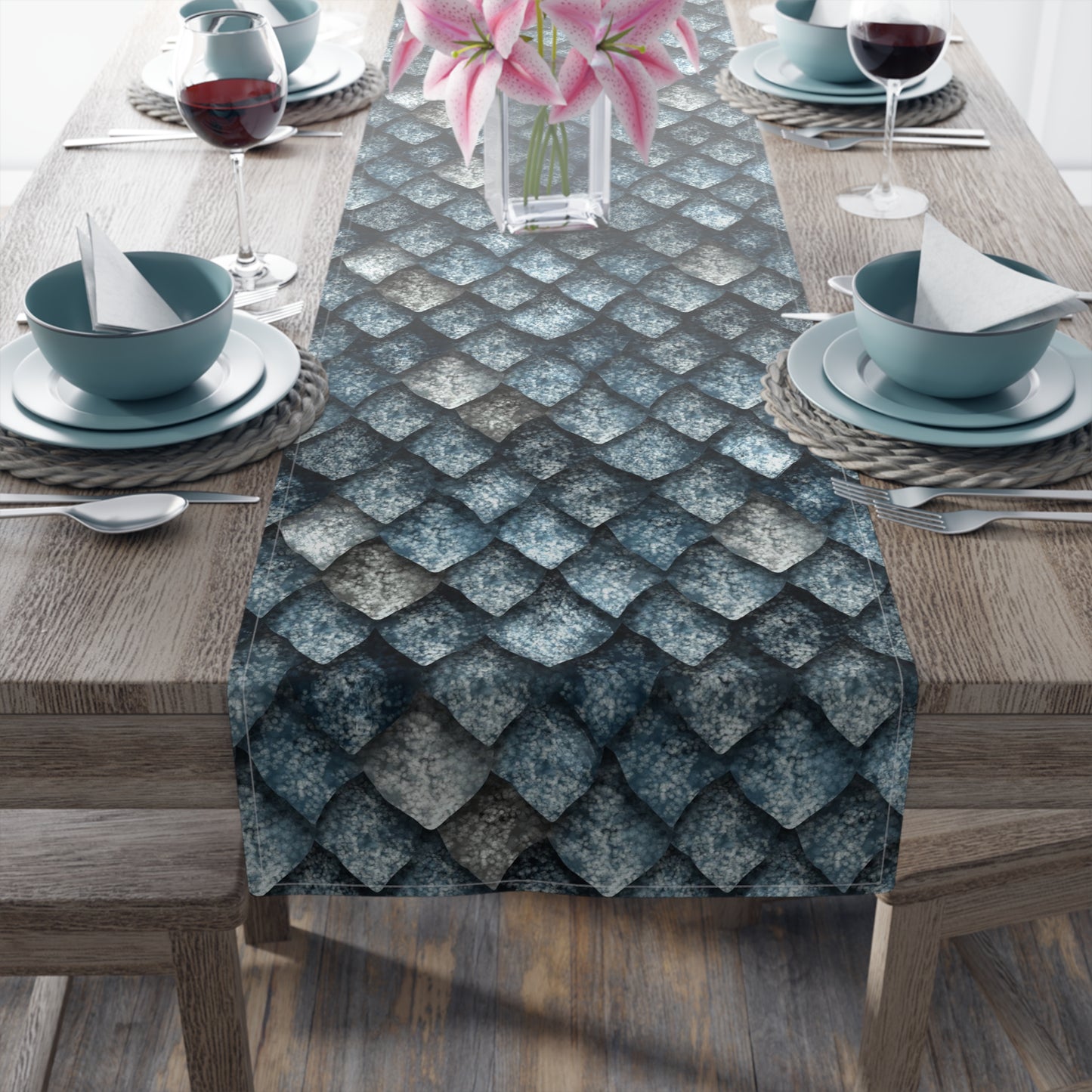 Dragon Scale Print Table Runner - Majestic Fantasy, Cotton Twill or Polyester - Perfect for Epic & Mythical Home Decor