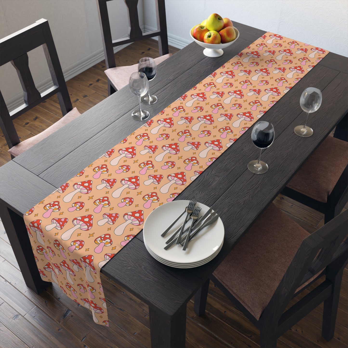 Mushroom Print Table Runner - Nature Vibes in Cotton Twill or Polyester - Perfect for Nature-Inspired Home Decor