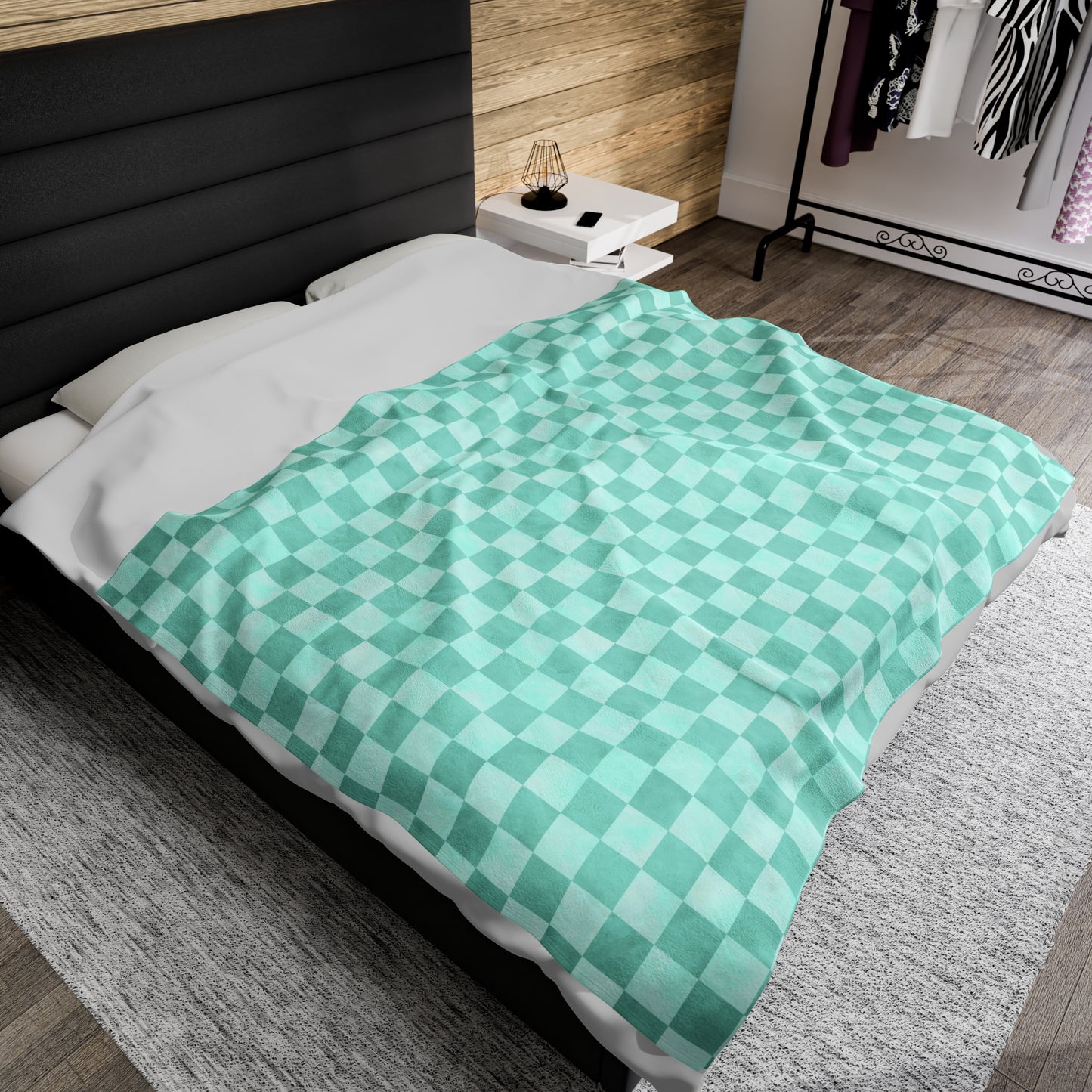 Pastel Checkers Velveteen Plush Blanket | Soft, Trendy, Luxurious and Comforting | Available in Multiple Sizes