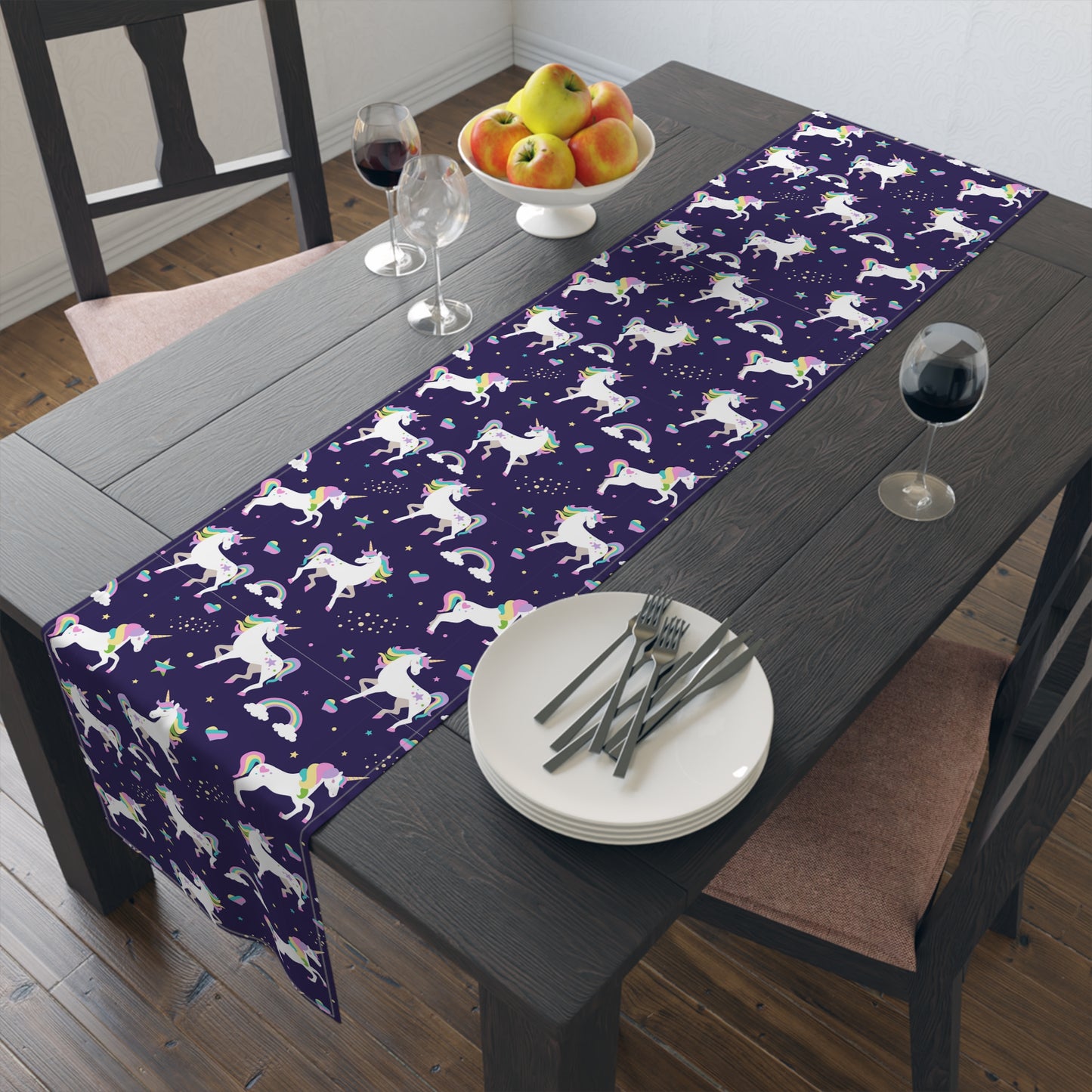 Unicorn Print Table Runner - Magical Elegance, Cotton Twill or Polyester - Perfect for Whimsical & Fantasy Home Decor