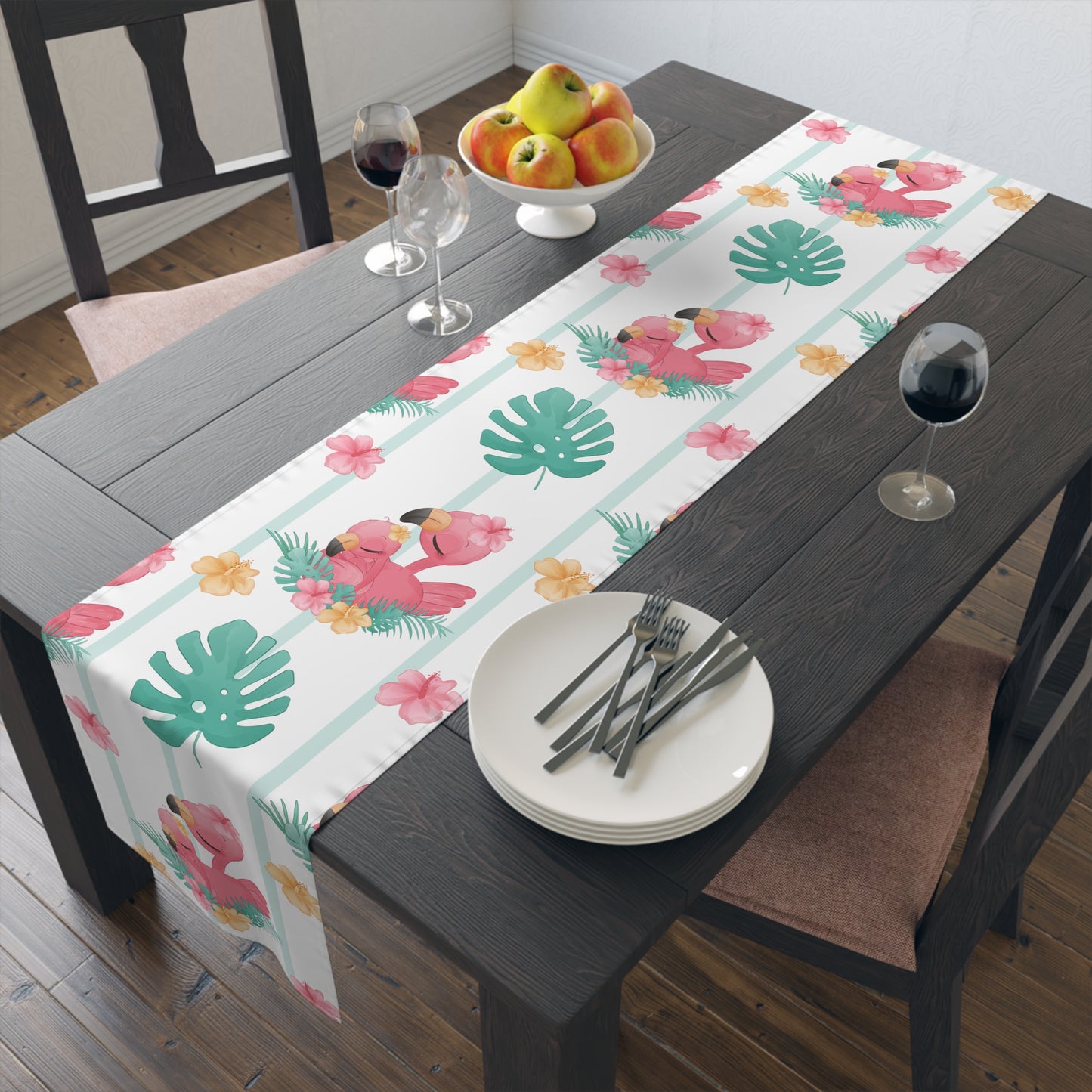 Flamingo Print Table Runner - Vibrant Elegance, Cotton Twill or Polyester - Perfect for Tropical Home Decor