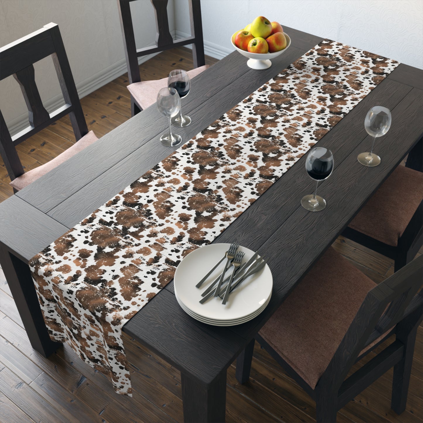 Cowhide Print Table Runner - Rustic Elegance, Cotton Twill or Polyester - Perfect for Western & Luxurious Home Decor
