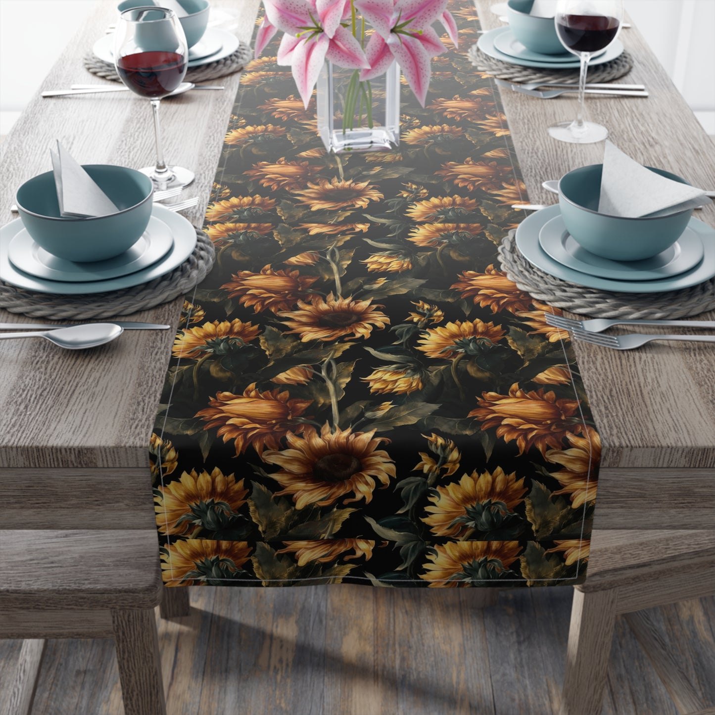 Sunflower Print Table Runner - Bright and Cheerful, Cotton Twill or Polyester - Perfect for Sunny Home Decor
