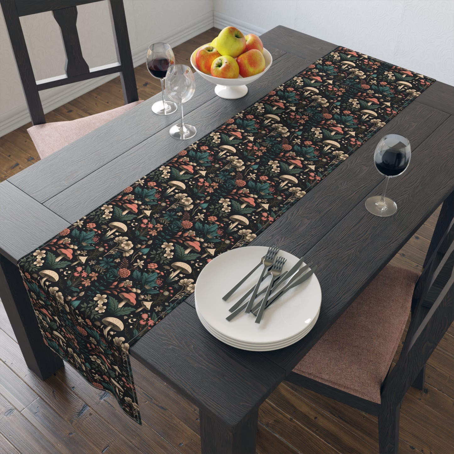 Mushroom Print Table Runner - Nature Vibes in Cotton Twill or Polyester - Perfect for Nature-Inspired Home Decor