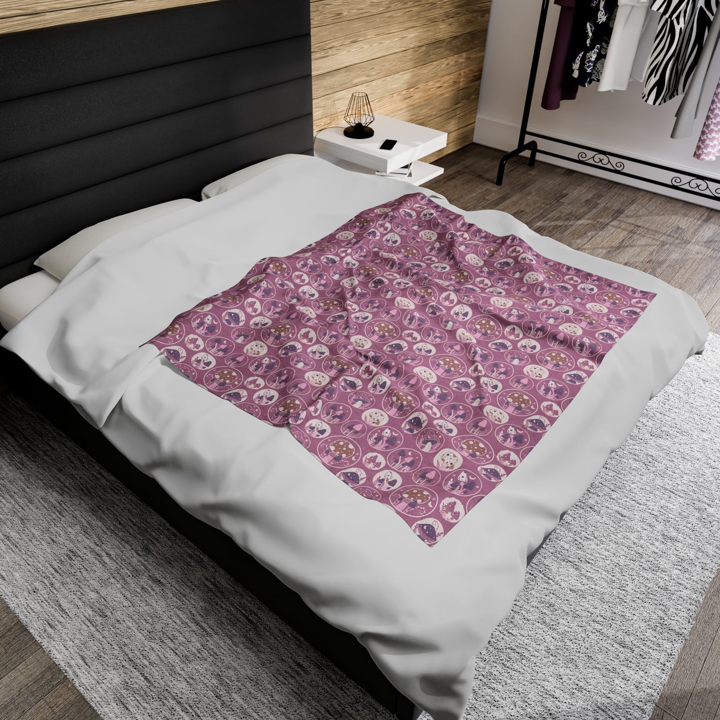 Mushroom Velveteen Plush Blanket | Soft, Whimsical, Luxurious and Comforting | Available in Multiple Sizes