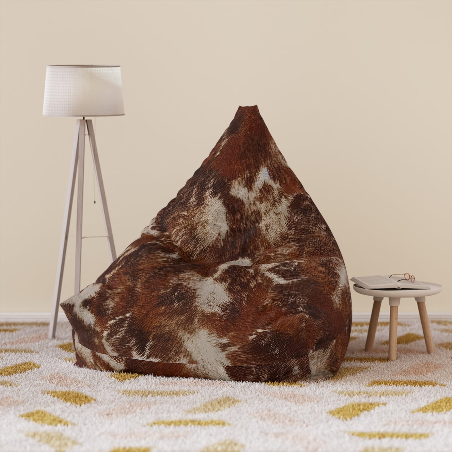 Cowhide Bean Bag Chair Cover - Durable Polyester, Locking Zipper, 2 Sizes