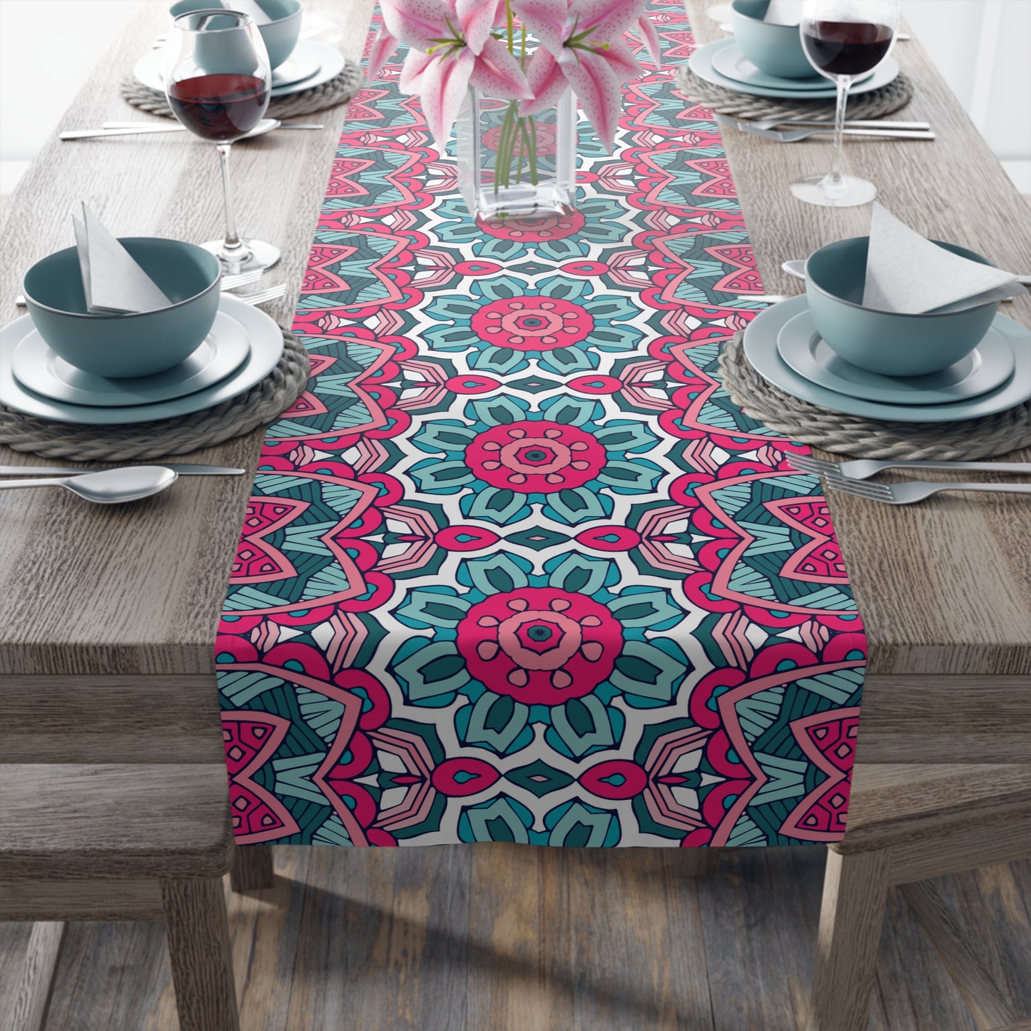 Mandala Print Table Runner - Intricate Patterns, Cotton Twill or Polyester - Ideal for Decorative Home Accents