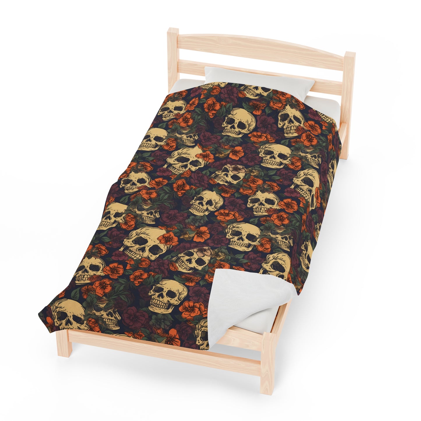 Skull Print Velveteen Plush Blanket | Soft, Edgy, Luxurious and Comforting | Available in Multiple Sizes