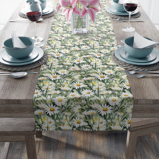 Daisy Print Table Runner - Fresh and Simple, Cotton Twill or Polyester - Perfect for Light & Airy Home Decor