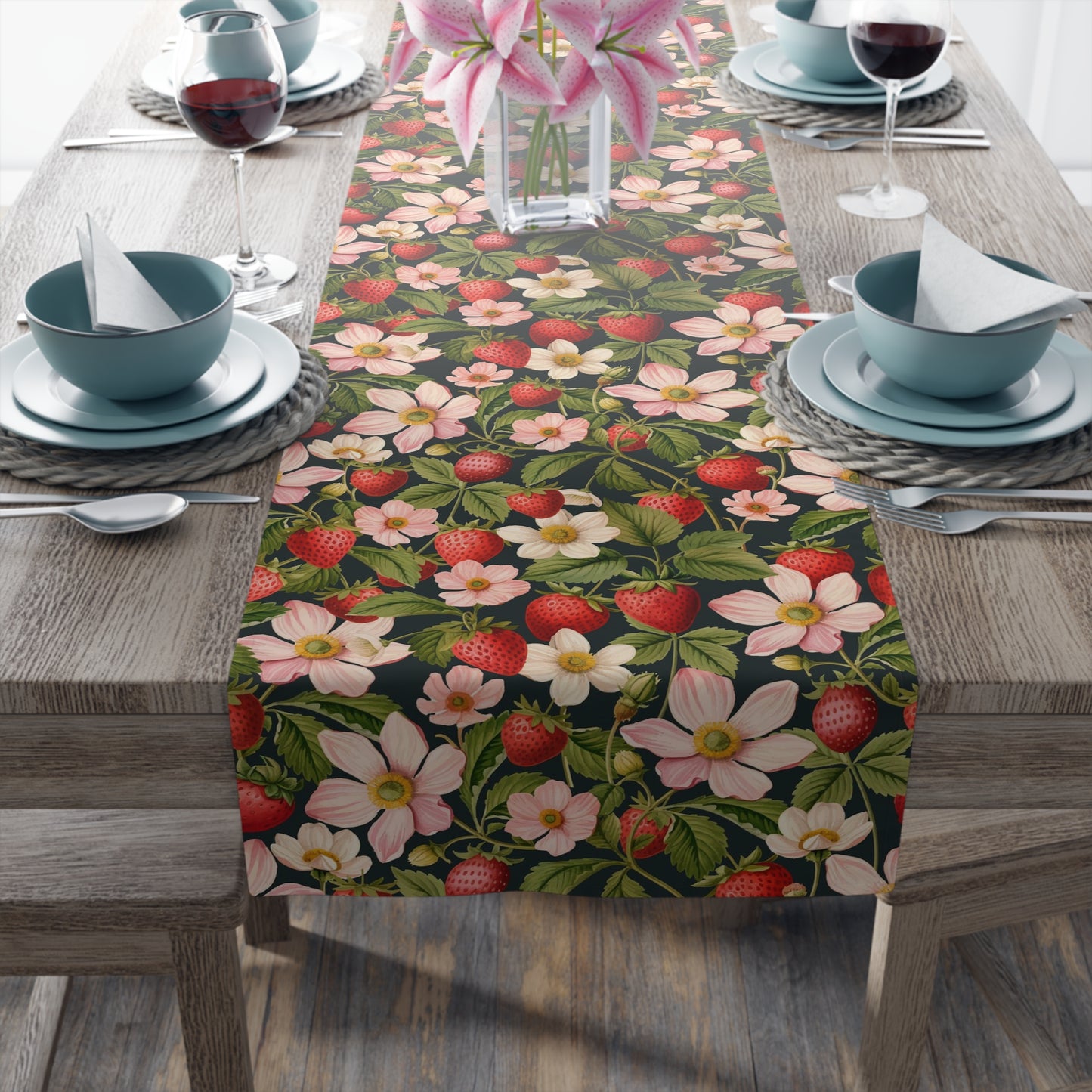 Strawberry Print Table Runner - Sweet Charm, Cotton Twill or Polyester - Perfect for Summer & Whimsical Home Decor