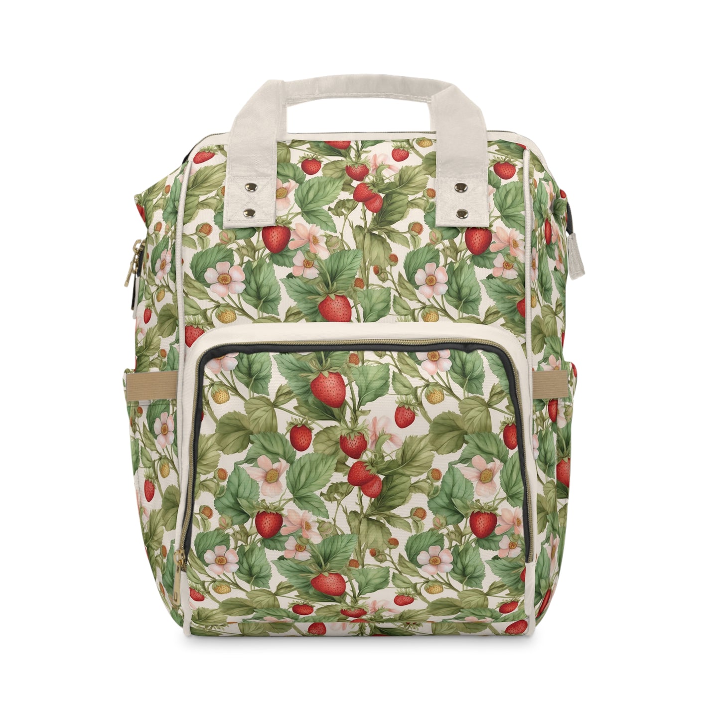 Multifunctional Strawberry Diaper Backpack - Convenient Storage for On-the-Go Parents