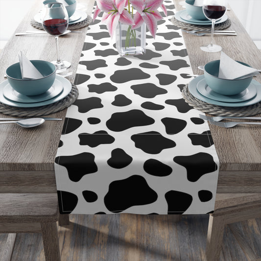 Cow Print Table Runner - Chic Farmhouse Style, Available in Cotton Twill or Polyester - Elevate Your Home Decor