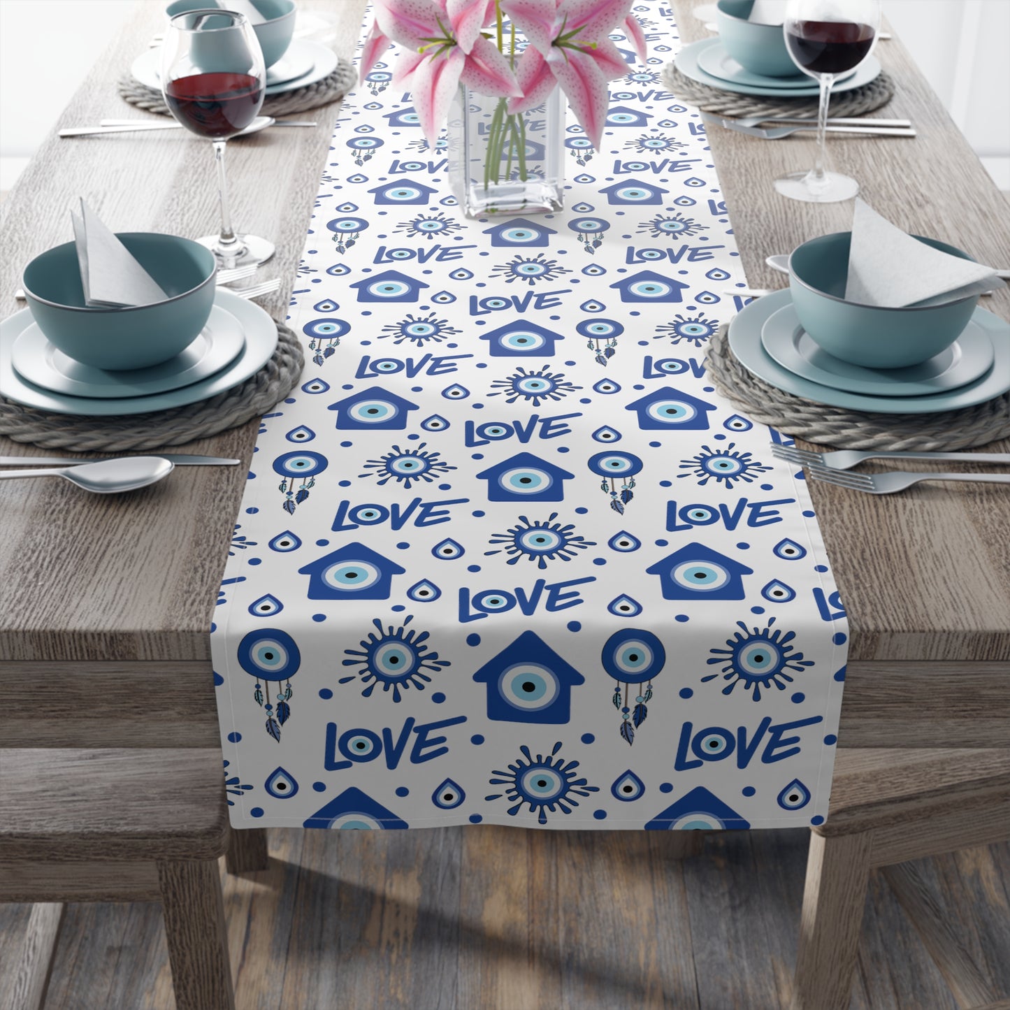 Evil Eye Print Table Runner - Mystical Protection in Cotton Twill or Polyester - Perfect for Spiritual Home Decor
