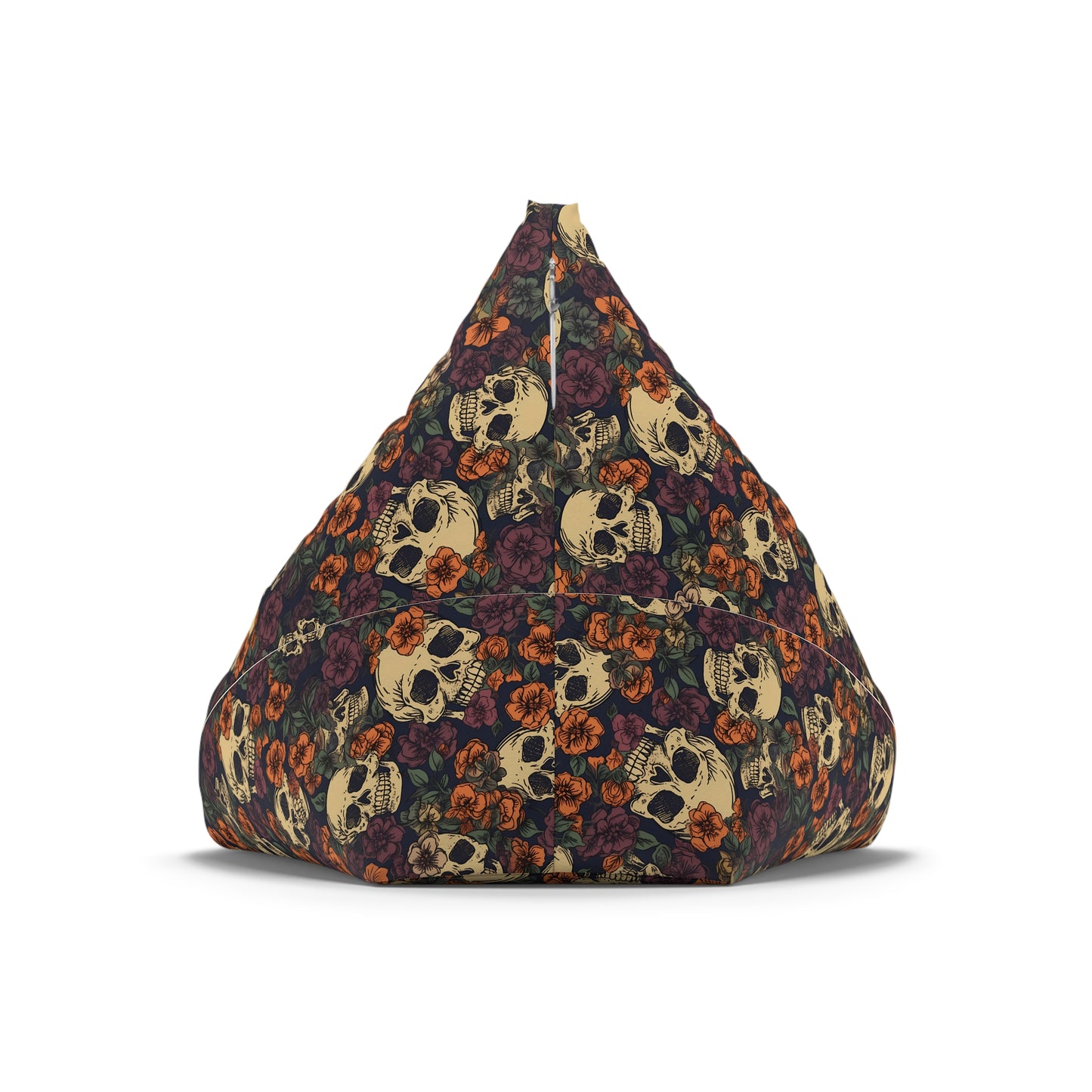 Floral Skull Bean Bag Chair Cover - Lockable Zipper, 2 Size Options, Gothic Home Decor