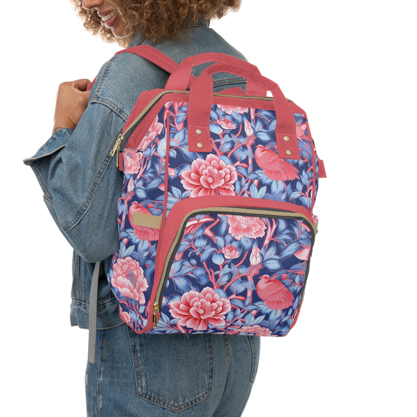 Chinoiserie Diaper Backpack - Elegant & Practical Baby Bag with Traditional Asian Motifs, Perfect for Stylish Parents
