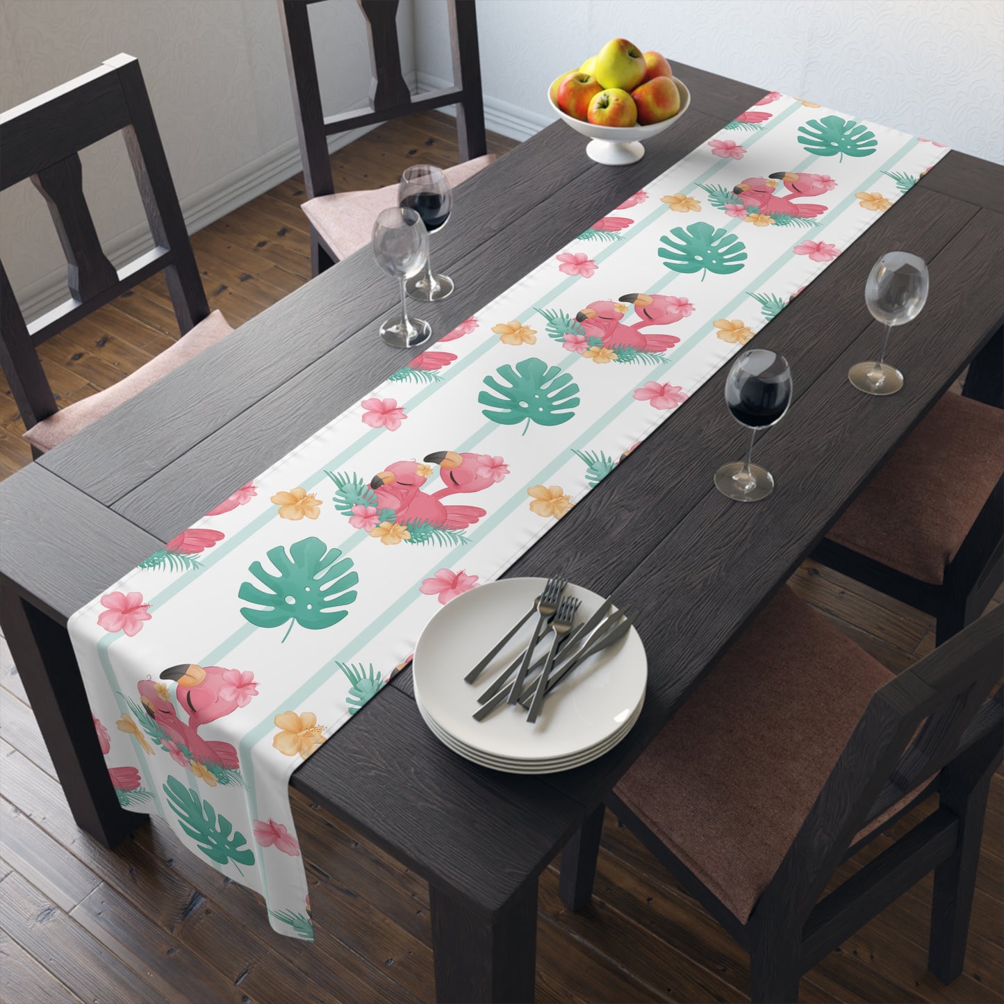 Flamingo Print Table Runner - Vibrant Elegance, Cotton Twill or Polyester - Perfect for Tropical Home Decor