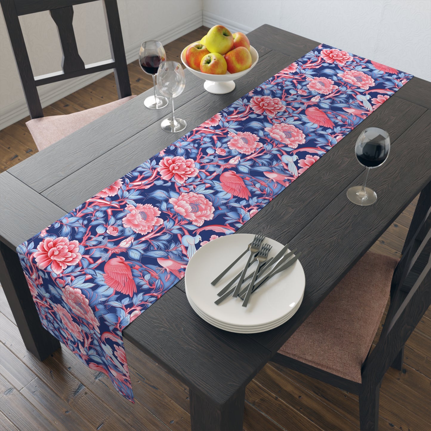 Chinoiserie Print Table Runner - Elegant Asian-Inspired Elegance, Cotton Twill or Polyester - Perfect for Cultural Home Decor