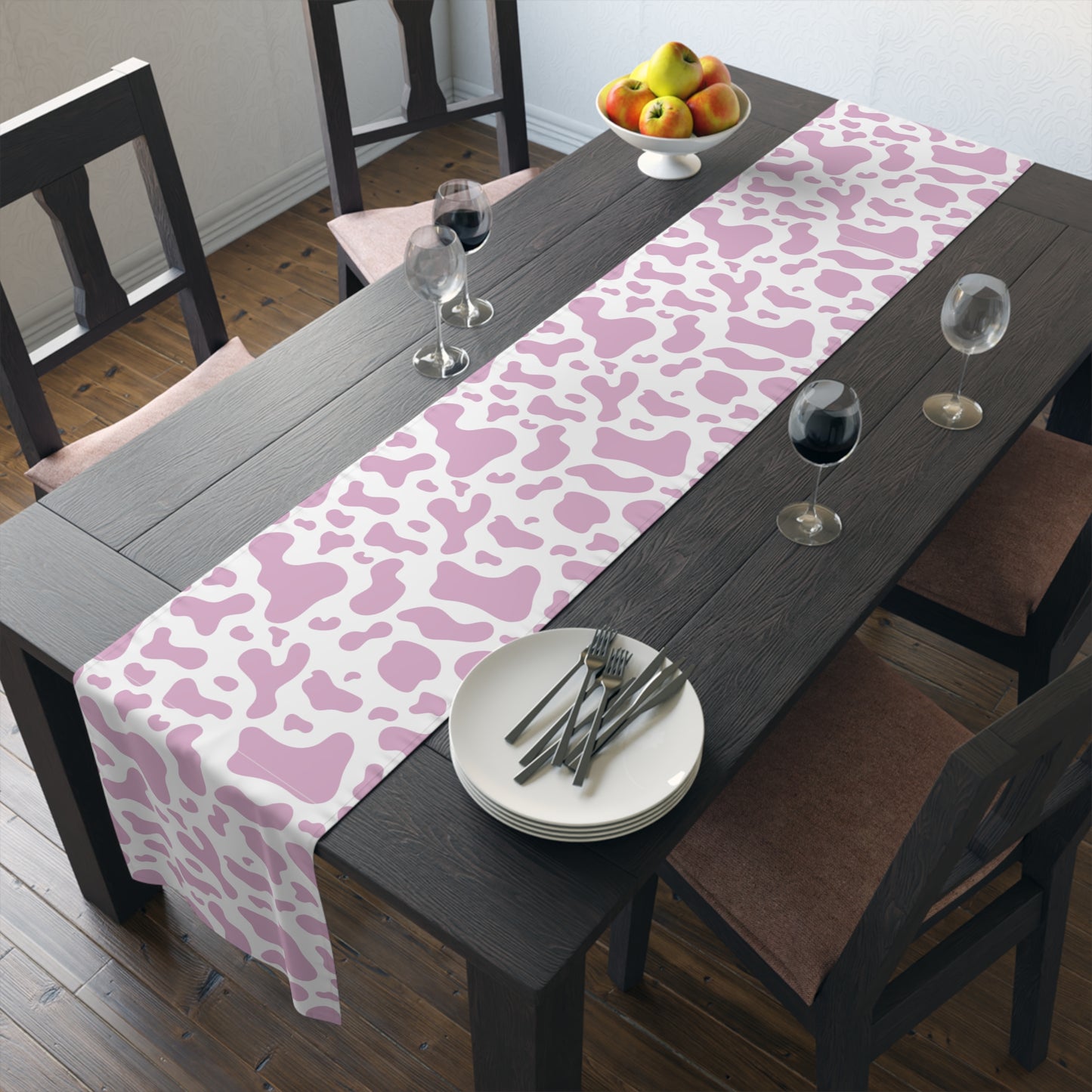 Cow Print Table Runner - Chic Farmhouse Style, Available in Cotton Twill or Polyester - Elevate Your Home Decor