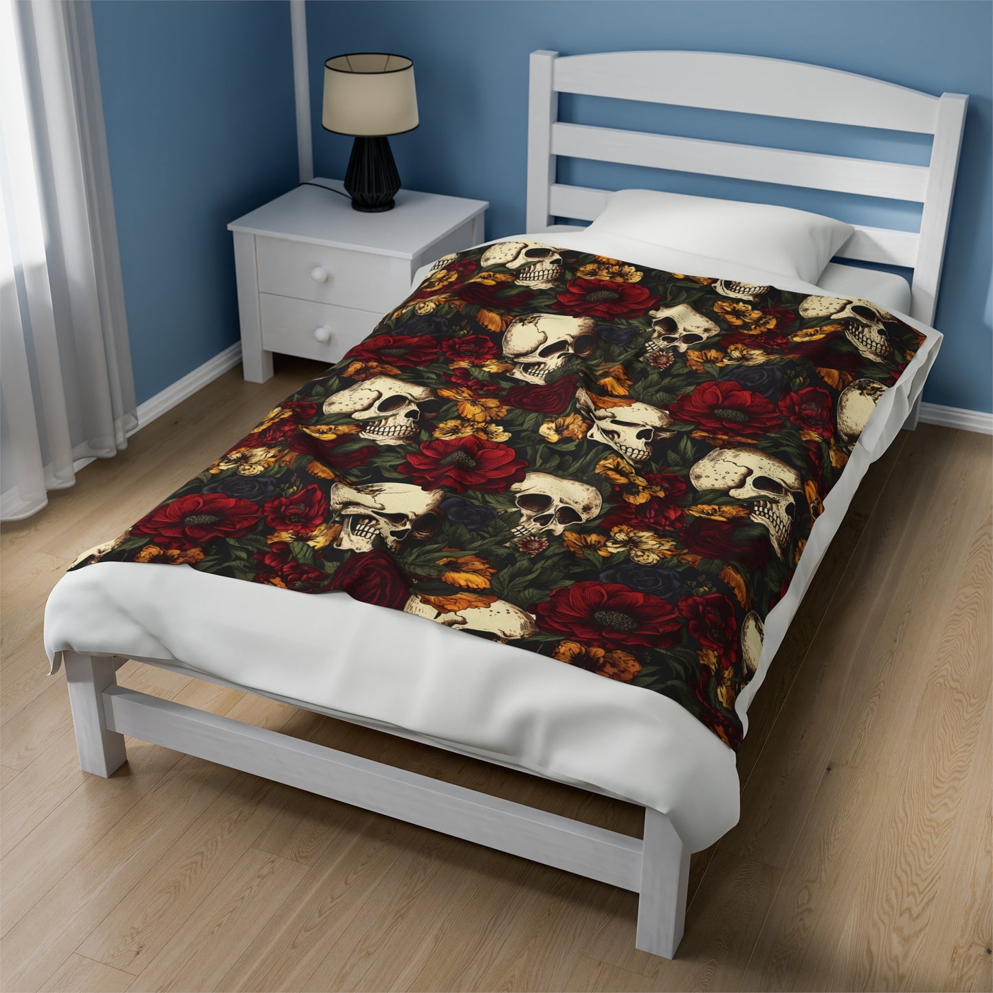 Skull Print Velveteen Plush Blanket | Soft, Edgy, Luxurious and Comforting | Available in Multiple Sizes