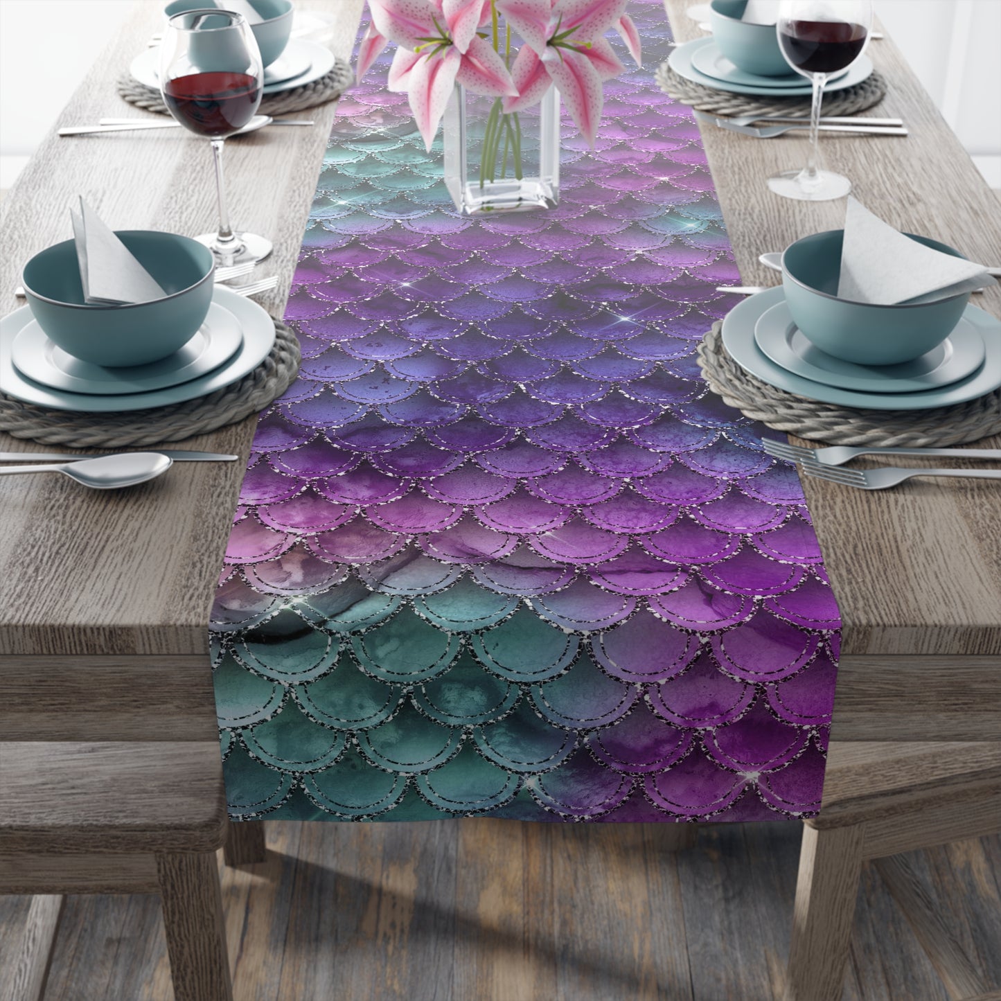 Mermaid Print Table Runner - Mystical Sea Charm, Cotton Twill or Polyester - Perfect for Enchanting Home Decor