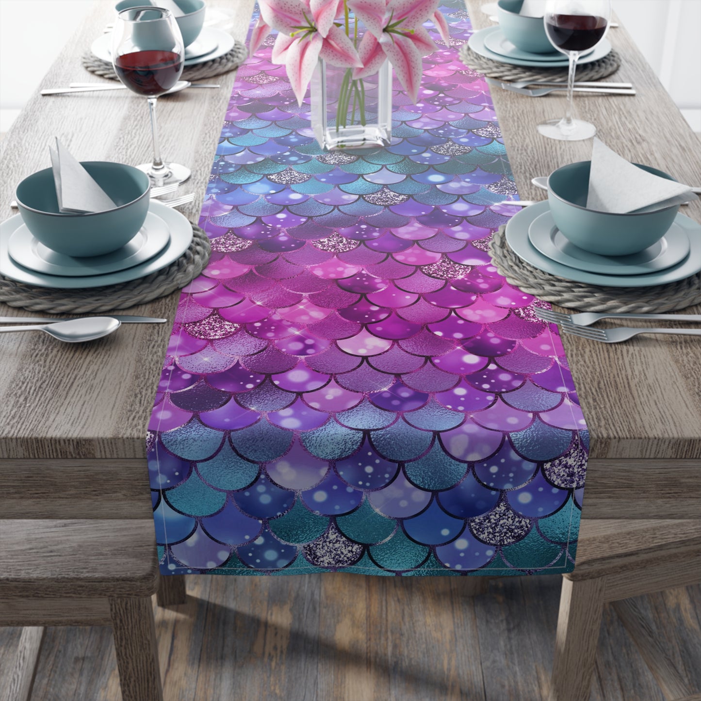 Mermaid Print Table Runner - Mystical Sea Charm, Cotton Twill or Polyester - Perfect for Enchanting Home Decor