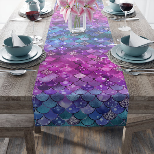 Mermaid Print Table Runner - Mystical Sea Charm, Cotton Twill or Polyester - Perfect for Enchanting Home Decor