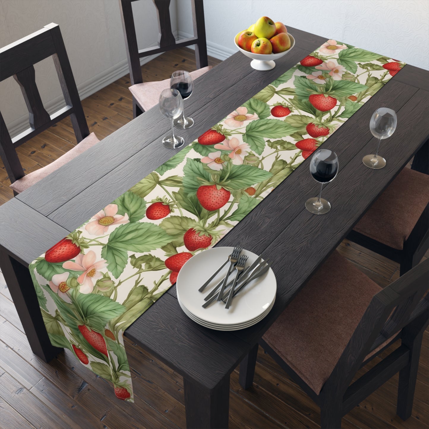 Strawberry Print Table Runner - Sweet Charm, Cotton Twill or Polyester - Perfect for Summer & Whimsical Home Decor