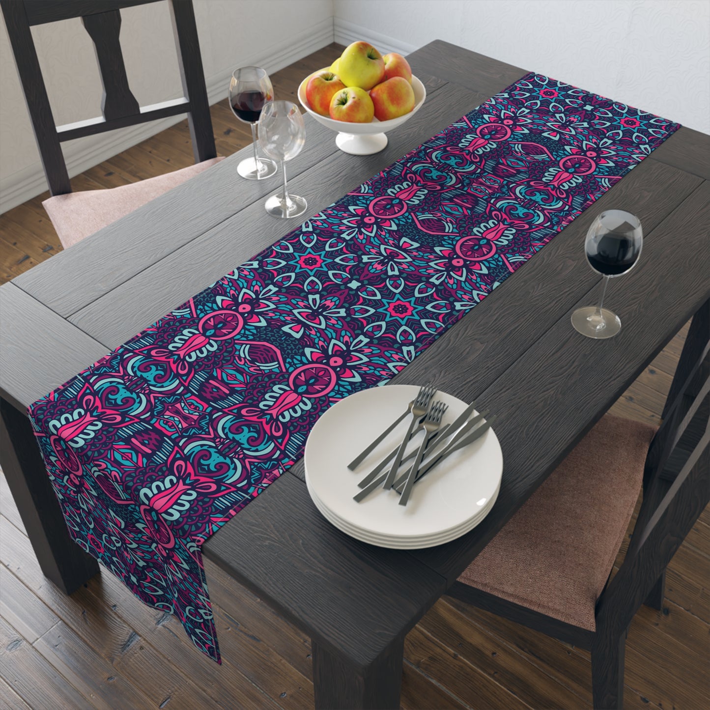 Mandala Print Table Runner - Intricate Patterns, Cotton Twill or Polyester - Ideal for Decorative Home Accents