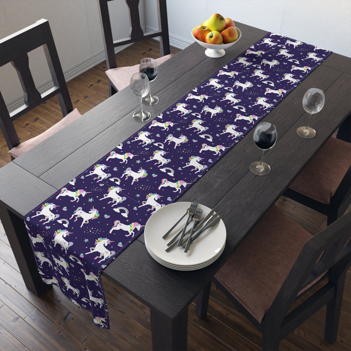 Unicorn Print Table Runner - Magical Elegance, Cotton Twill or Polyester - Perfect for Whimsical & Fantasy Home Decor