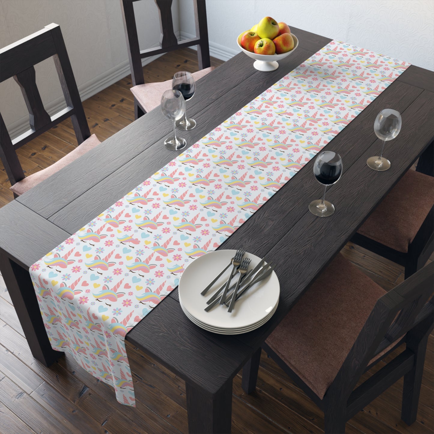 Unicorn Print Table Runner - Magical Elegance, Cotton Twill or Polyester - Perfect for Whimsical & Fantasy Home Decor