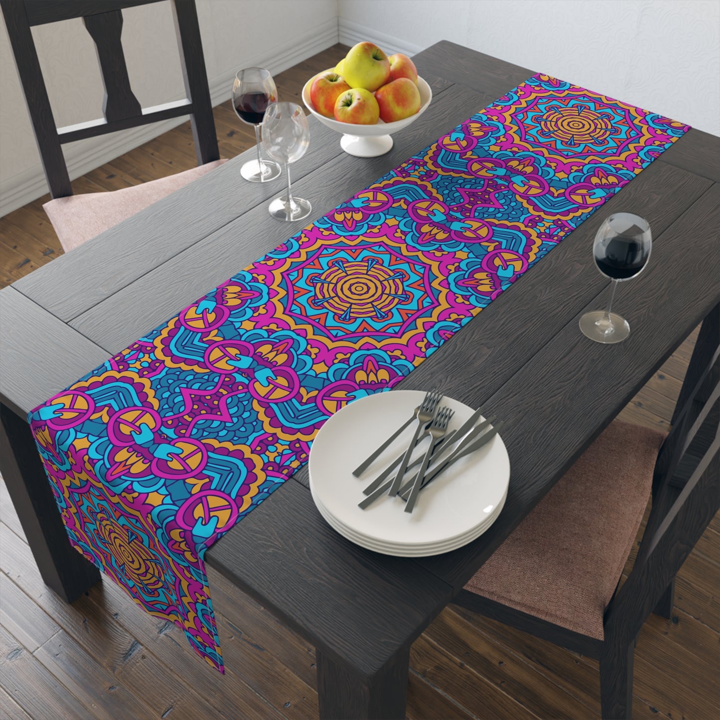 Mandala Print Table Runner - Intricate Patterns, Cotton Twill or Polyester - Ideal for Decorative Home Accents